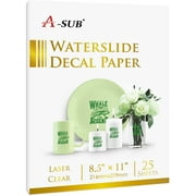 A-sub Water Slide Transfer Paper for Laser jet Printers Clear 25 Sheets 8.5x11 for DIY Tumbler, Mug, Glass Decals
