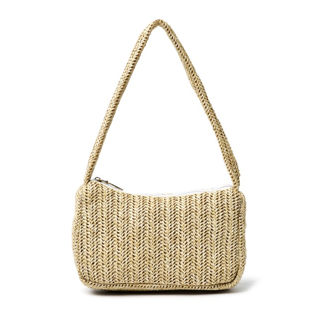 Bolso de hombro de paja para mujer Bolso de playa de verano tejido con cremallera Bolso de asas Boho Abanopi Caqui Tipo Uno