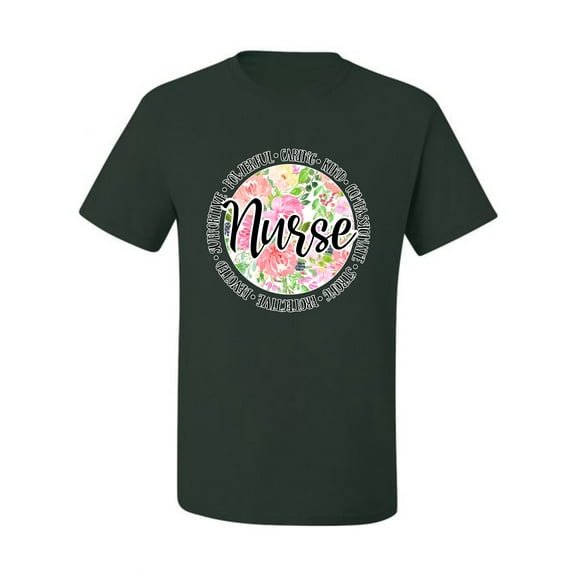 Floral Nurse Appreciation Pop Culture Men's Graphic T-Shirt, Forest Green, X-Large