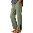thumbnail image 3 of CFLVAEK Cotton Pants for Women Trendy Wide Leg Side Split Pant Casual Summer Elastic Waisted Lounge Trousers with Pockets Green S, 3 of 9