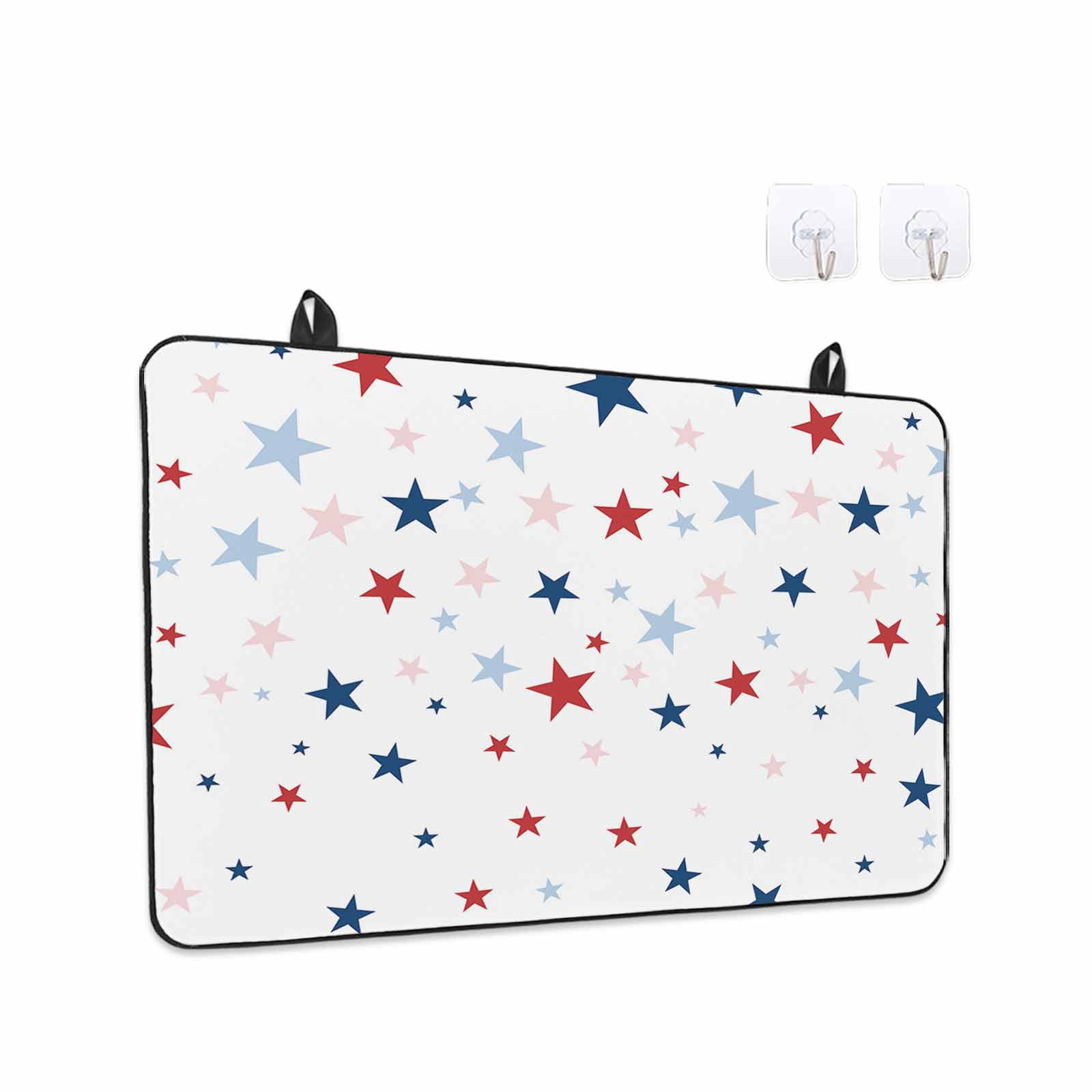 Independence Five-pointed Star Shining Stove Top Cover for Electric Stove, Heat-proof & Non Slip Glass Top Stove Cover Protector, White American Flag Day Kitchen Flat Cooktop Rubber Mat 24x21 Inches