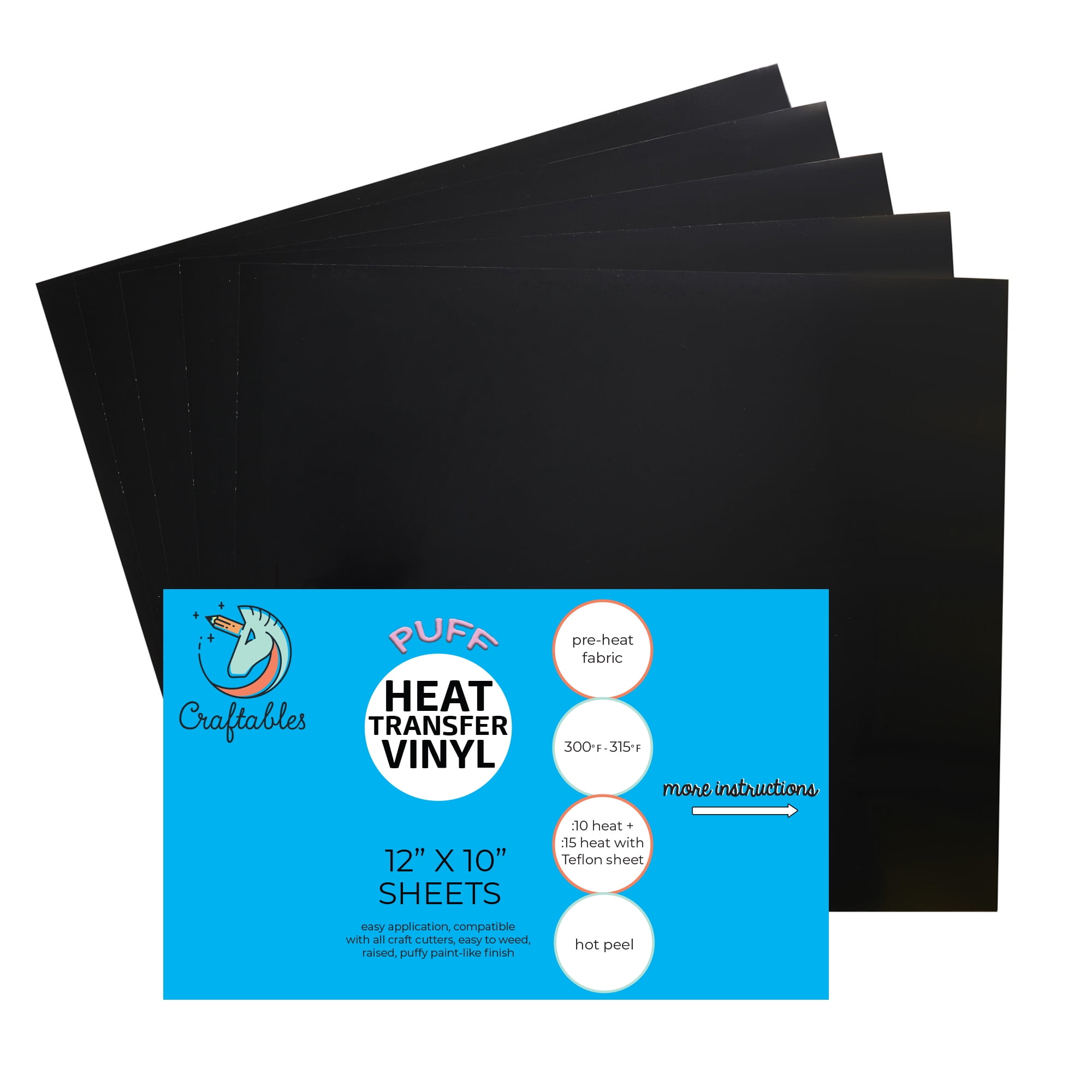 12x10 3D Puff Heat Transfer Vinyl HTV Sheets Puff Vinyl 