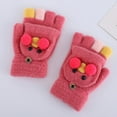 thumbnail image 2 of Curuila Toddler Boys Girls Gloves Convertible Flip Top Cute Cartoon Print Winter Warm Knit Thickened Half Finger Mitten Pink Size 8-14 Years, 2 of 3