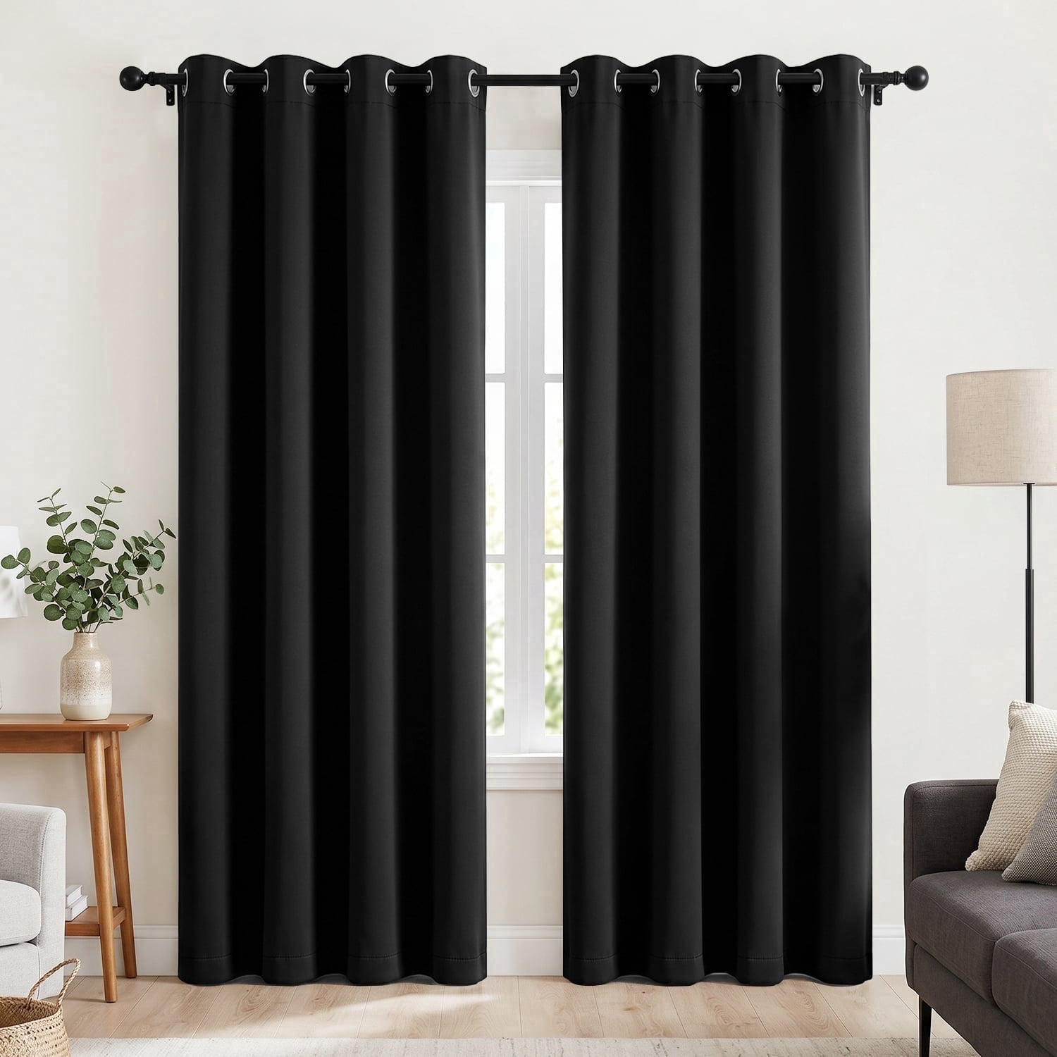 Blackout Curtains 52 x 84 inch, Thermal Insulated Black Curtains Set of 2 Panels, Noise Reduce Room Darkening Drapes for Bedroom, Living Room, Privacy Protection & Energy Saving