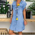 thumbnail image 4 of 2025 Clearance! asdoklhq Womens Plus Size Clearance DressesWomen's Casual Turndown Neck Denim Party Dresses Sleeveless Swing Dress, 4 of 9
