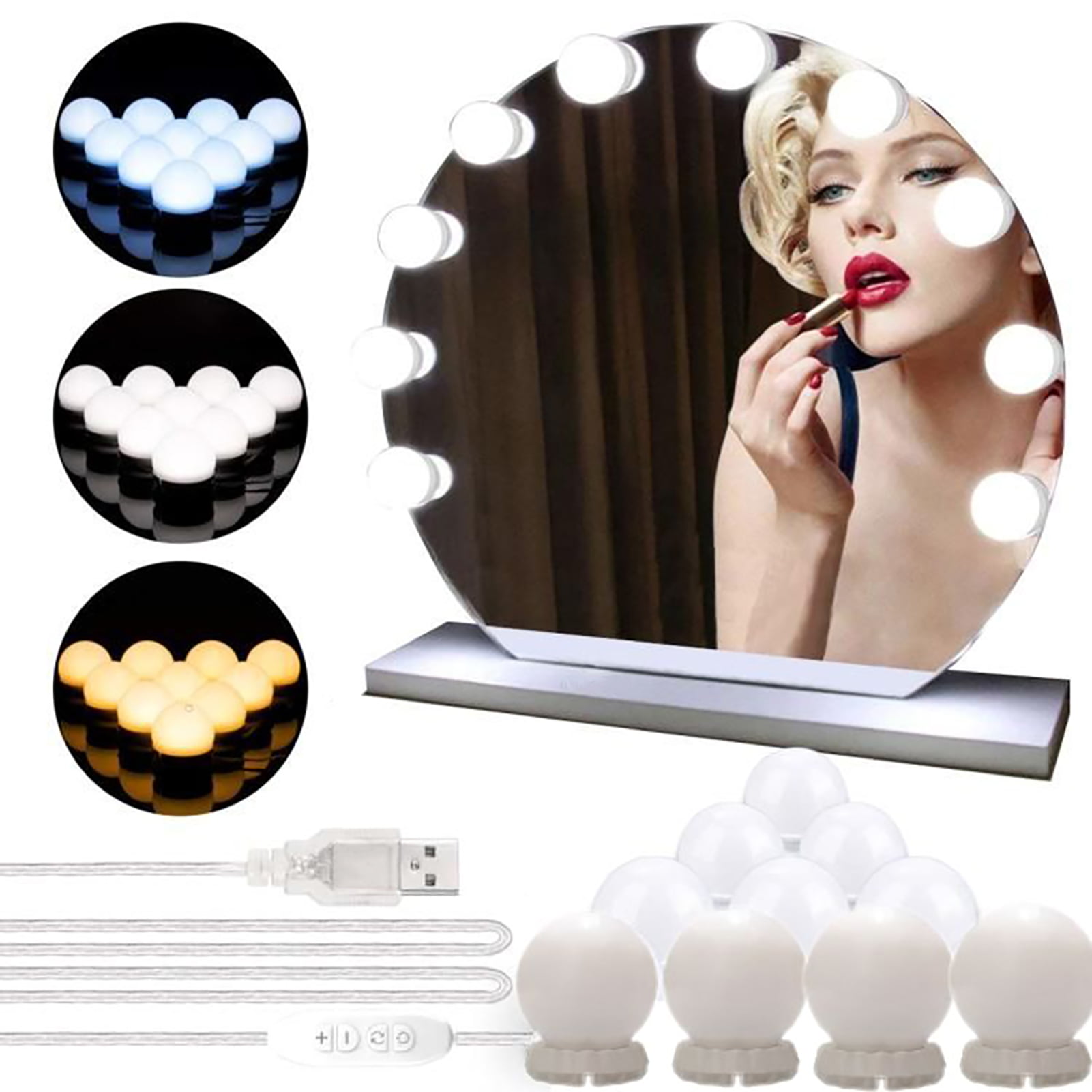 Details about   Hollywood Style Make Up Mirror Lights 10 LED Bulbs Vanity Light Dimmable Lamp 