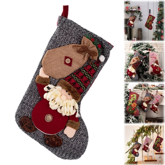 Classic Large Christmas Stockings Set, Santa Snowman Reindeer Pattern Hanging Decor for Fireplace Mantel, Family Holiday Christmas Decorations, 19 Inch Festive Sock Ornaments