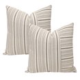 thumbnail image 1 of Lojalitet Fundas de Almohada de Retazos Grises y Beige 45 * 45 CM, Paquete de 2 Fundas de Almohada Decorativas de Lino a Rayas, 1 of 5