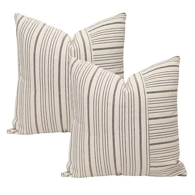Lojalitet Fundas de Almohada de Retazos Grises y Beige 45 * 45 CM, Paquete de 2 Fundas de Almohada Decorativas de Lino a Rayas