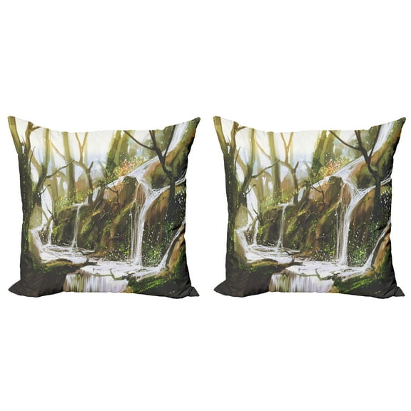 Ambesonne Fantasy Throw Pillow Cover 2 Pack, Secret Paradise Paint, 20", White Brown