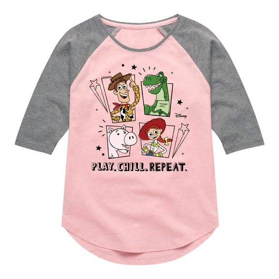 Toy Story - Play Chill Repeat - Toddler & Youth Girls Raglan Graphic T-Shirt