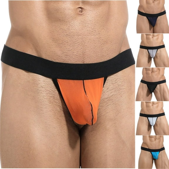 Afuyipoi Casual Underpants Men,Color Block Elastic Waist Low Waist Casual Basics Briefs Orange M