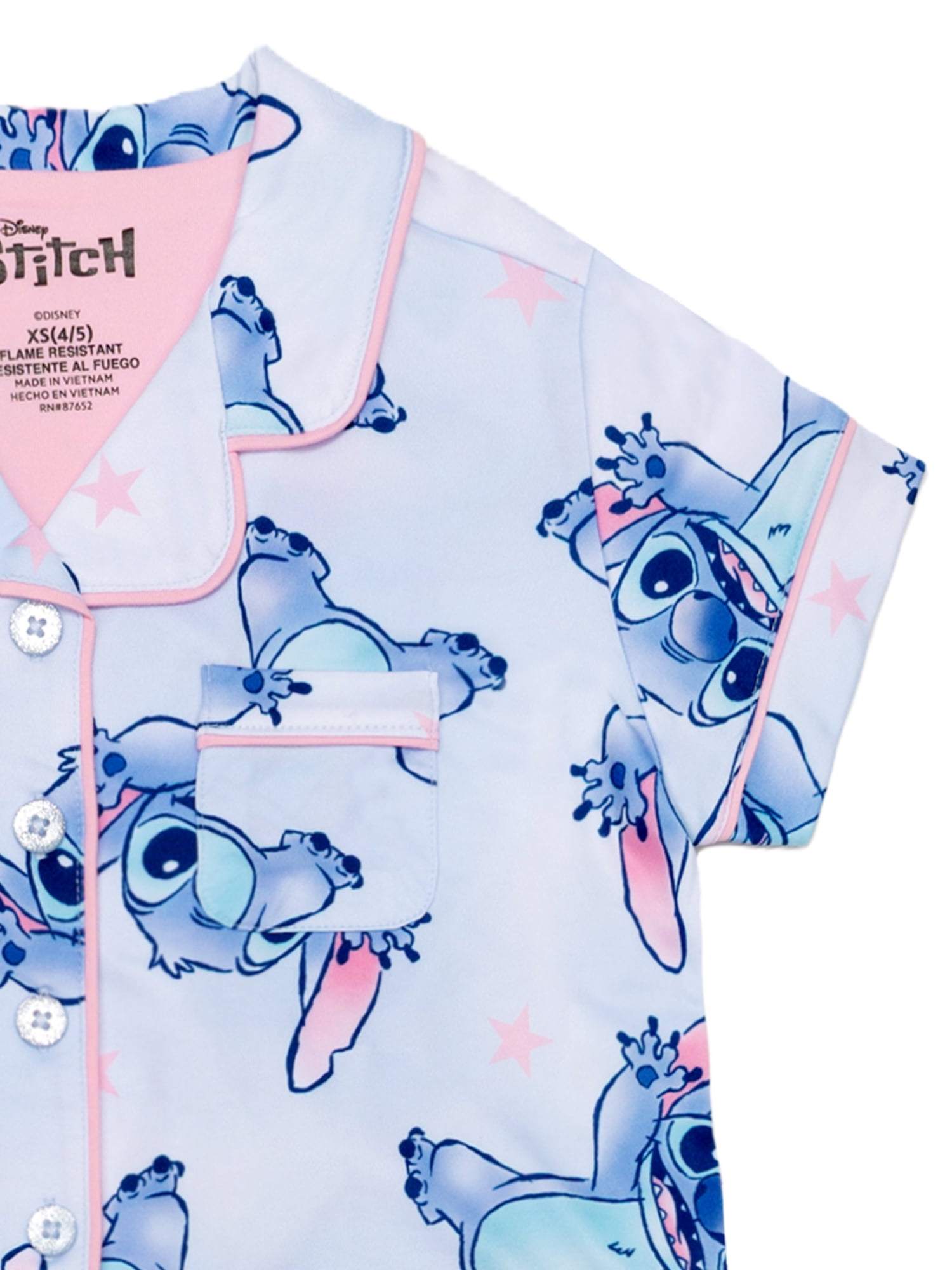 Lilo & Stitch Girls Button Front Top and Shorts Pajama Set, 2-Piece, Sizes 4-12