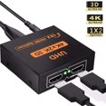 thumbnail image 1 of Divisor HDMI 1 en 2 salidas, repetidor divisor alimentado por HDMI, interruptor amplificador HDMI, compatible con Full HD para PS3, PS4, reproductor de DVD y PC Adepaton 2036105, 1 of 9