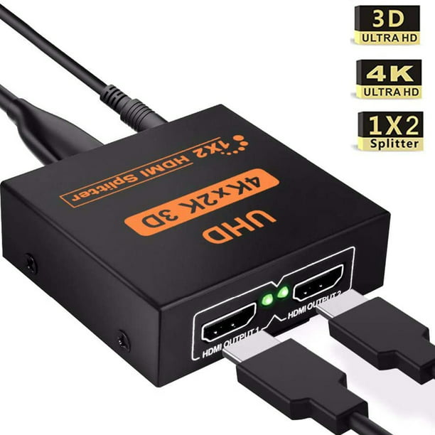 Splitter HDMI 1 en 2 sorties, Répartiteur HDMI 4K pour Deux écrans, 1 x 2  HDMI Splitter 1 vers 2 Amplificateur pour Full HD 1080p 3D Livré avec Câble