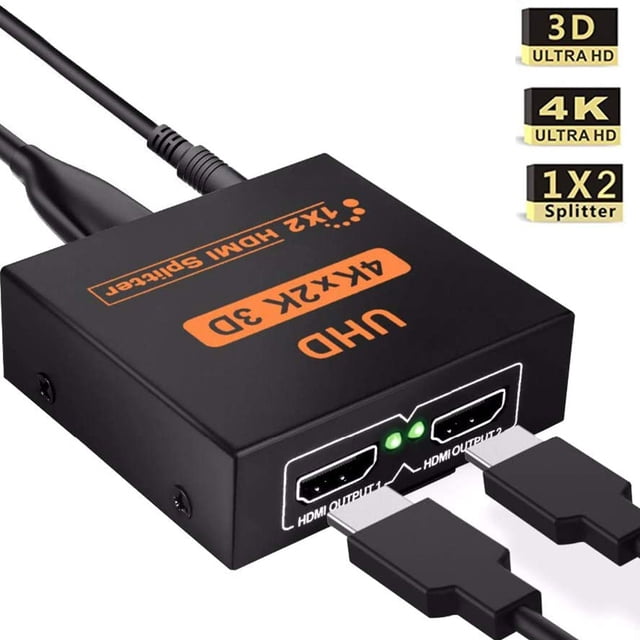 Divisor HDMI 1 en 2 salidas, repetidor divisor alimentado por HDMI, interruptor amplificador HDMI, compatible con Full HD para PS3, PS4, reproductor de DVD y PC Adepaton 2036105