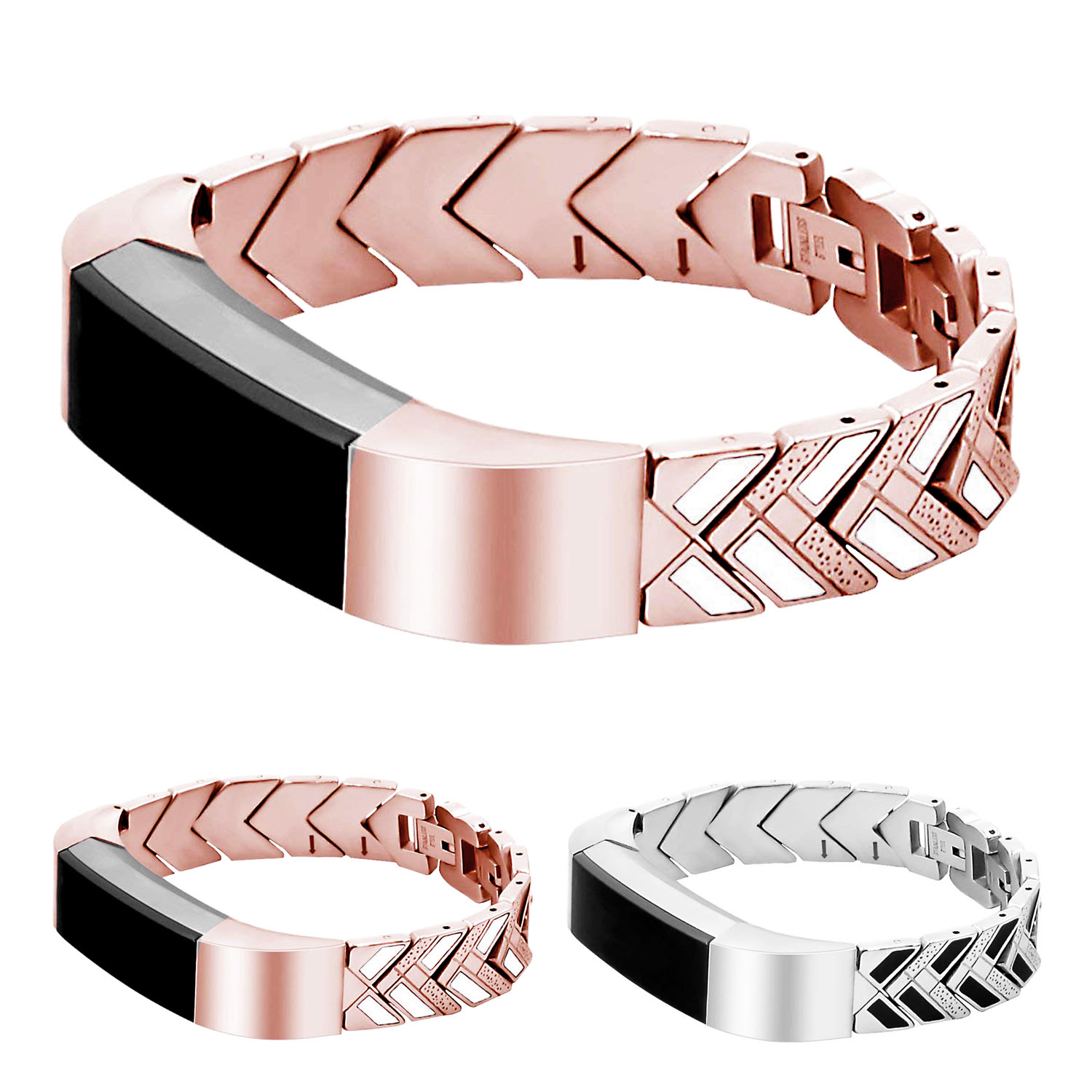 StrapsCo Stainless Steel Chevron Link Watch Band Strap for Fitbit Alta