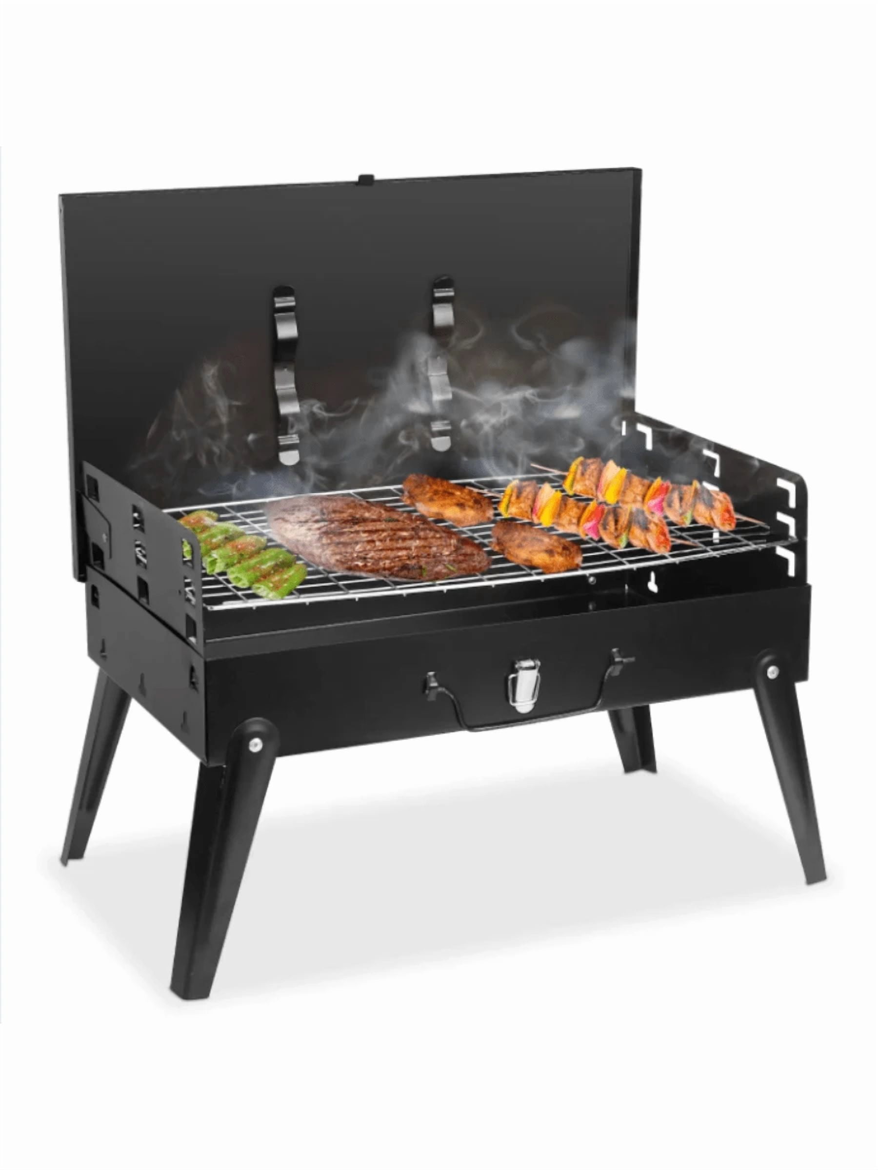 Portable Barbecue Grill Outdoor Mini Barbecue Grill Portable  16.7x10x17.7in Portable Charcoal Grill Foldable BBQ Suitcase Grill Shelf For Outdoor Camping Picnics Garden Grilling Portable Charcoal