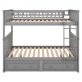 thumbnail image 4 of THOWDEE Wooden Full over Full Bunk Bed with 2 Drawers, Bunk Bed Frame with Guardrails for Bedroom Apartment, Can Be Divided into 2 Platform Beds, Gray, 4 of 9