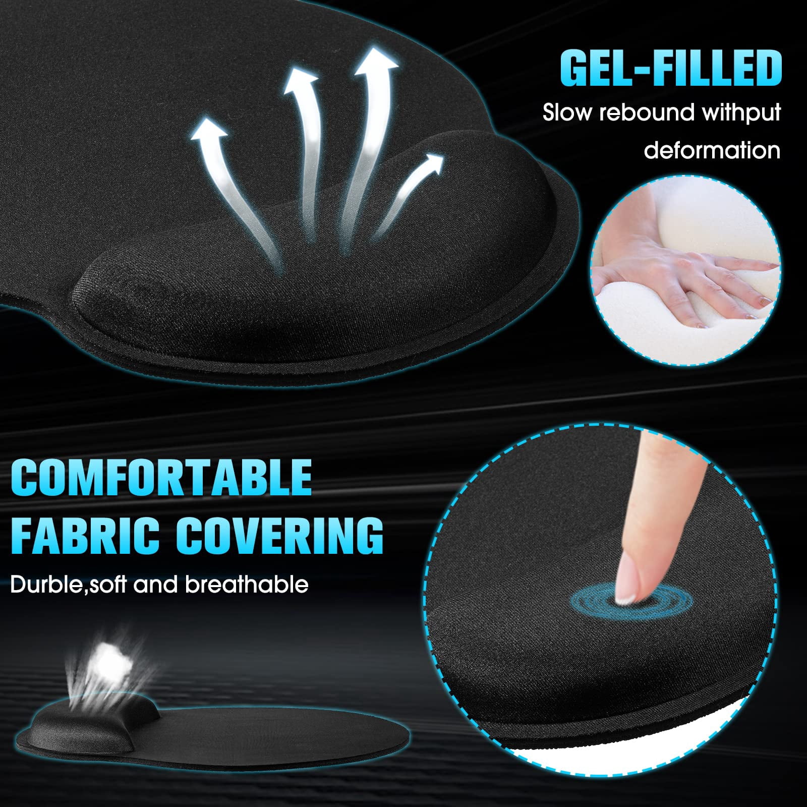 8 Pack Mouse Pad With Wrist Rest Support Gel Memory Foam Mousepad Comfortable Computer For Relief(black)