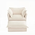 thumbnail image 6 of Modern Cream Chenille Armchair with Ottoman (Set of 2), 85×80×75cm, Spacious & Comfortable, 6 of 21