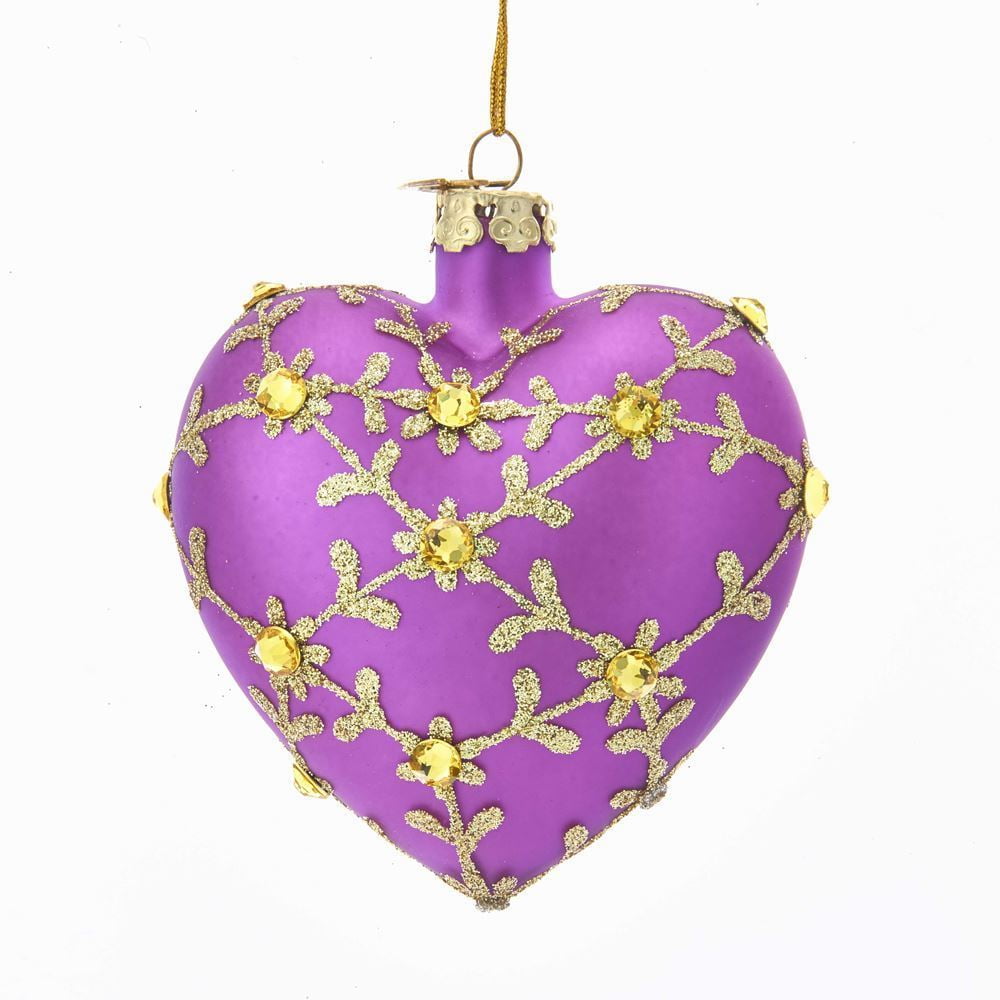 Noble Gems PURPLE HEART Glass Christmas Ornament with Swarovski