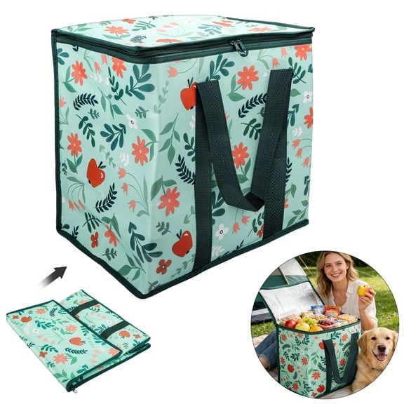 TSV Insulated Reusable Grocery Bags, Foldable Shopping Bags for Groceries, Collapsible Cooler Bag, Heavy Duty Large Insulated Bag with Reinforced Bottom & Handles