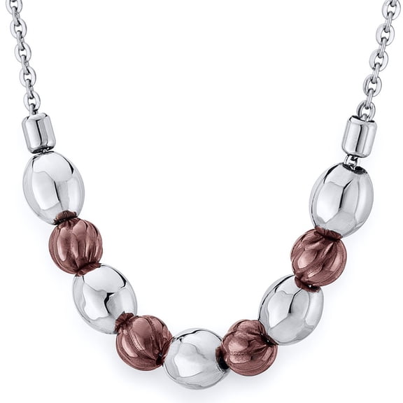 Peora Stainless Steel Necklace for Women, Elegant Two-tone Textured Charm Jewelry, Hypoallergenic, 18 inch