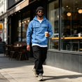 thumbnail image 5 of Fashion Streetwear Hooded Sweatshirt for Men, Casual Quarter Zip Pullover Hoodie,Fall Winter Utility Style Daily Outerwear Clothes with Pocket, Light Blue L, 5 of 6