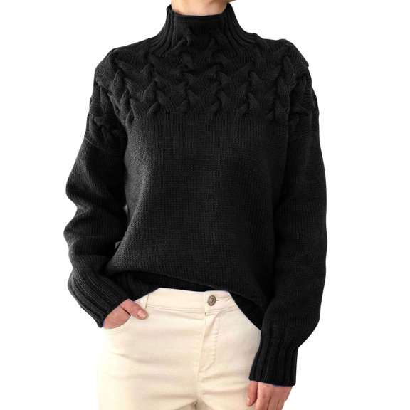 DuoJiaJ Womens Turtleneck Sweaters Long Sleeve Casual Soft Knit Loose Fit Basic Fall Pullover Sweater Tops Black L