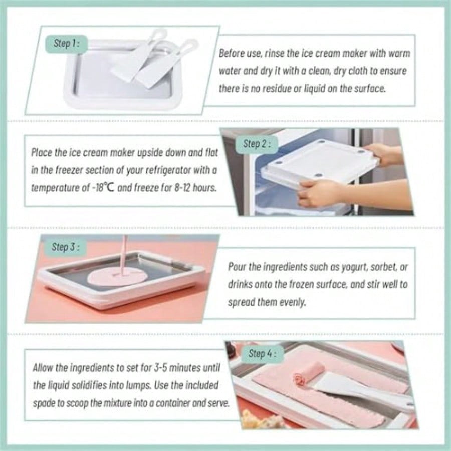 At-Home Rolled Ice Cream Maker Kit Instant Freeze Plate with 2 Scrapers Instant Gelato Pan/Roll Homemade DIY for Fun Parent-Child Activities Families White