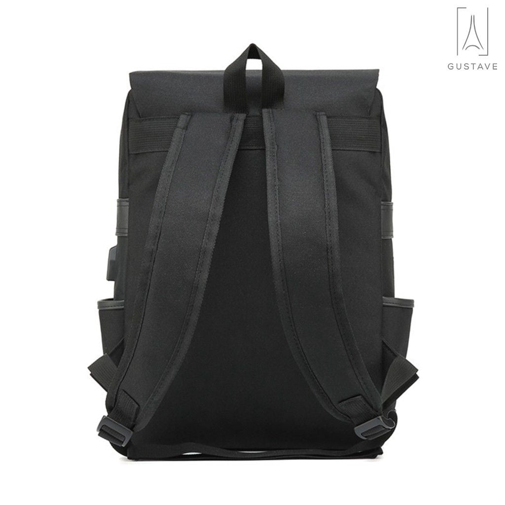 Gustave Canvas Anti-Theft Laptop Backpack for Men Women Large Capacity Casual Travel Backpack Daypack Computer Bag with USB Charging Port "Black"