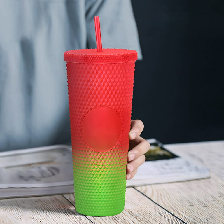 Matte Studded Cups,Casewin 24oz Studded Double Wall Plastic Tumblers with  Straw,BPA FREE,Insulated Cold Water Cups with Leakproof Lids and Straw,DIY