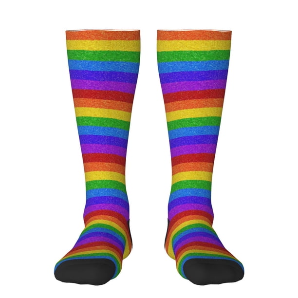 Balery Colorful Glitter Rainbow Calcetines novedosos Calcetines deportivos Calcetines hasta la rodilla Calcetines de algodón Calcetines originales y geniales