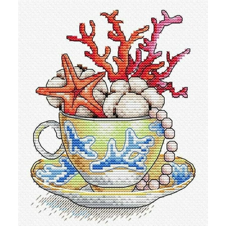 UPC: 4627167305920 | Counted Cross Stitch Kit Sea Life SM-606 by MP Studia Needlework Ocean Red Easy Yellow
