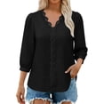 thumbnail image 4 of Warop 3/4 Length Sleeve Womens Tops Solid Hollow Out V-Neck Blouses Summer Casual Business Shirts, 4 of 9