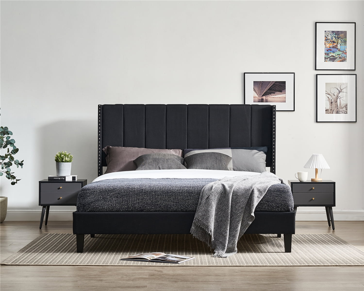 Private Jungle Two fitted modern bedside tables with 2 drawers,Suitable for Bedroom/Living Room/Side Table,Dark Gray