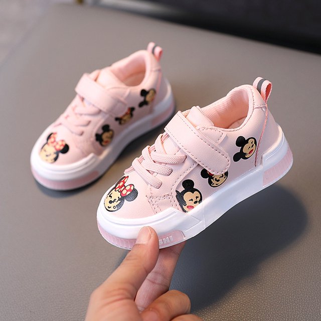 Disney otoño nuevo Minnie Mickey zapatos casuales moda niña bebé suela suave transpirable zapatillas de deporte para niños 29-Insole 17,8 cm Gao Jinjia LED