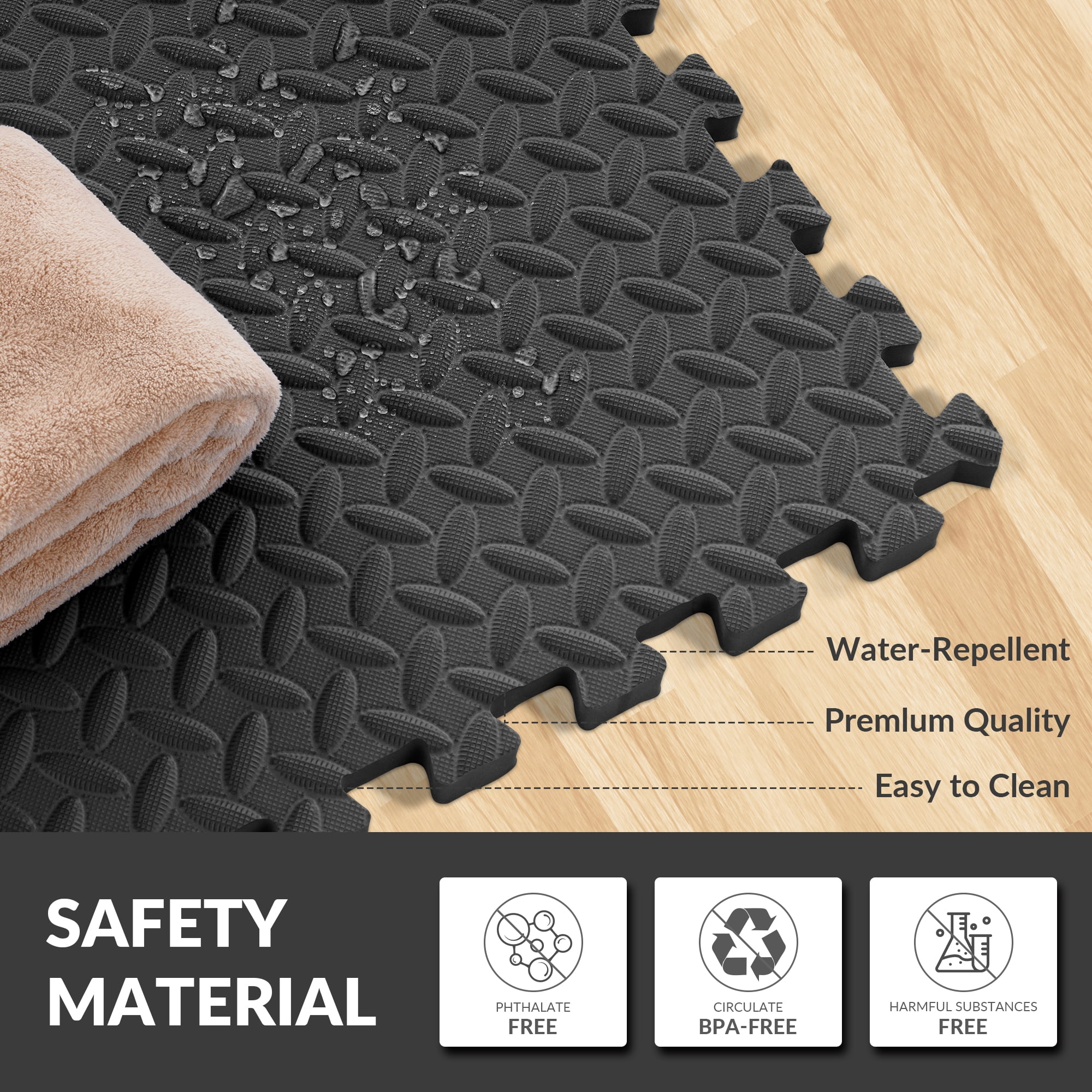 (2 pack) BalanceFrom EVA Foam Interlocking Floor Tiles, 63 × 63 cm, 1/2" 3/4" or 1" Thick, Anti-Slip Textured Mats in Multiple Colors, 6/12/24/36 Pack for Home Gym and Play Areas