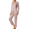thumbnail image 4 of INSPIRE CHIC Women's Lounge Sets Long Sleeves Knit Pullover Tops with Pants Pajama Sets S Pink, 4 of 6