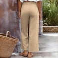 thumbnail image 6 of Miluxas Women's Lightweight Airy Wide Leg Pants Solid Loose Fit Buttons Trousers with Pockets for Summer Daily Wear Loungewear Khaki, 6 of 9