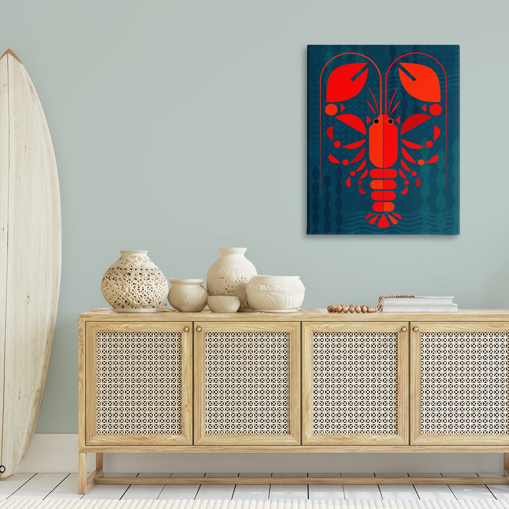 Stupell Industries Nautical Lobster Shape Animals Painting Wrapped Canvas Art Print Wall Art, 30 x 40