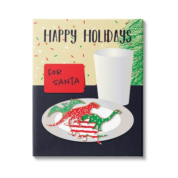 Happy Holidays Dinosaur Santa Cookies Holiday Graphic Art Gallery Wrapped Canvas Print Wall Art