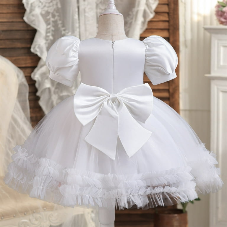 Atoguta Cute Summer Dresses for Teen Girls Sleeveless Ruffled Lace Bow Dress for Girls White, Size 6m-5t, Girl's, Size: 4-5t
