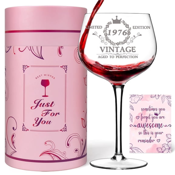Wine Glass Vintage 1976 Engraved 50TH Birthday Gifts for Women