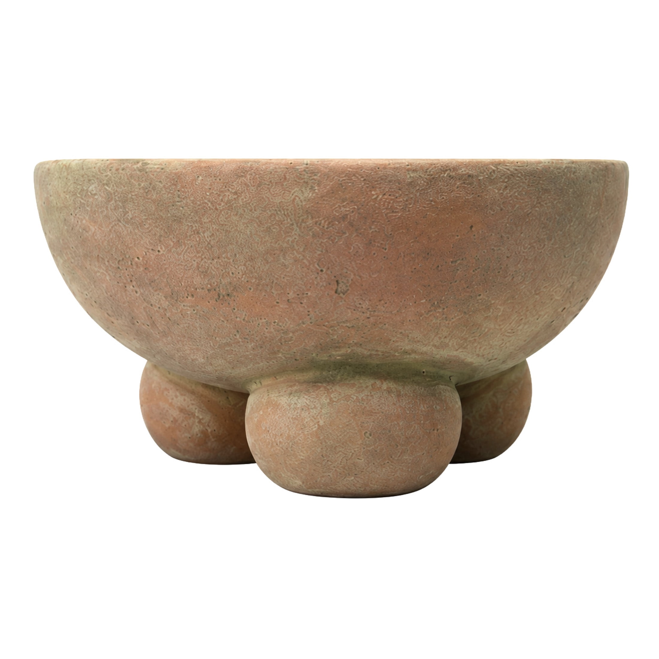 DecMode 11" Round Beige Ceramic Decorative Bowl with Three Round Legs