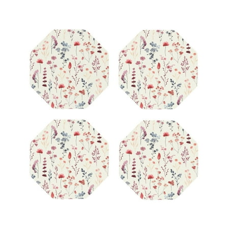 

Honeii Wildflower Watercolor 3 Print Leather Coaster Set of 4 Ideal for Safeguarding Your Furniture from Drinks Spills and Effortless Cleanup-Octagon