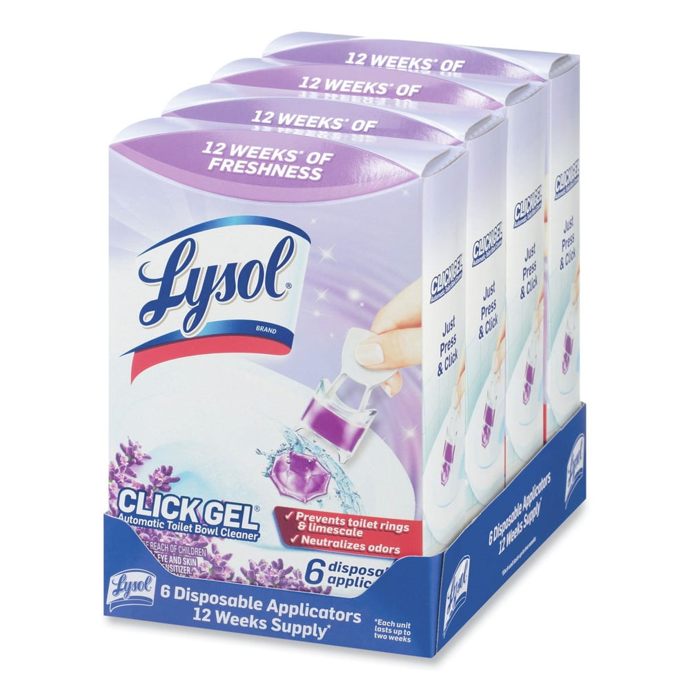 (4 pack) (4 pack) Lysol® Click Gel Automatic Toilet Bowl Cleaner, Gel Toilet Bowl Cleaner, For Cleaning and Refreshing, Brand New Day – Lavender Fields Scent, 6 applicators
