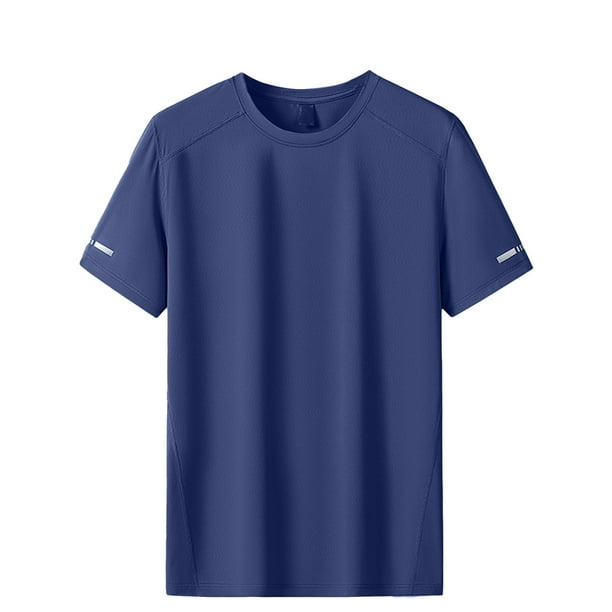 Camiseta de manga corta de seda helada para hombre: camiseta informal elástica, transpirable y de secado rápido para el verano, cómoda para practicar deporte y relajarse