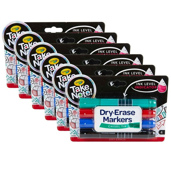 Crayola Take Note Dry Erase Marker Chisel Tip Assorted Colors 4 Per Pack 6 Packs (BIN586543-6)